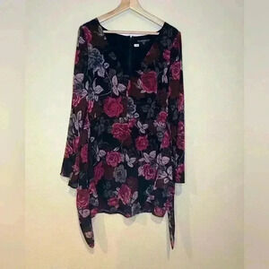 GUESS black Floral Lined Long Sleeve Chiffon Midi Dress M